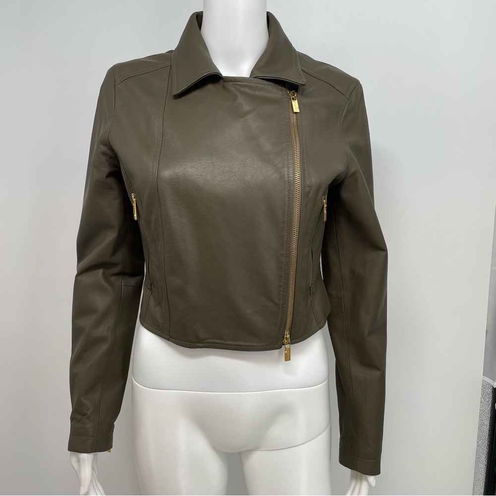 BLUGIRL by BLUMARINE Moto Biker Cropped LEATHER Jacket Women’s I42 US 6 Brown